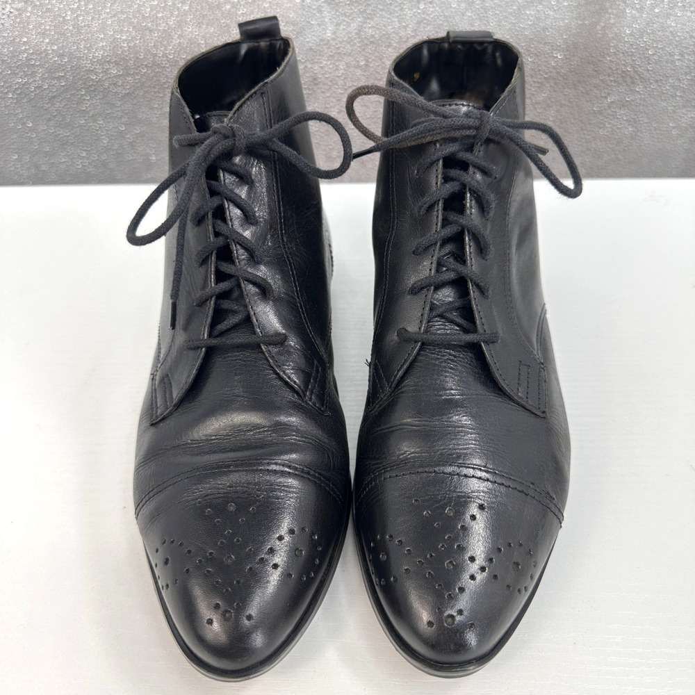 Vintage 90s Adrielle Black Leather Lace Up Ankle Boots Oxford Brogue 9W Brazil